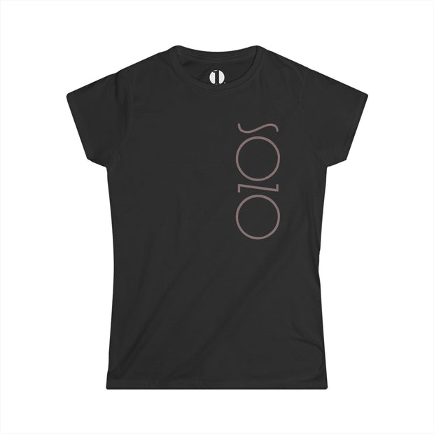 Black semi-fitted women's T-shirt with Sozo in gray