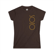 Brown semi-fitted women's T-shirt with Sozo in gold