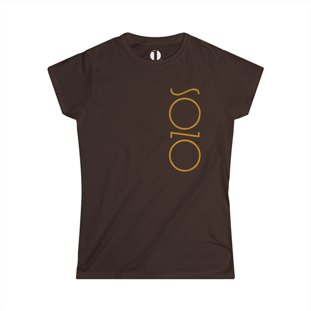 Brown semi-fitted women's T-shirt with Sozo in gold