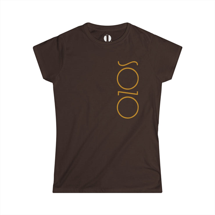 Brown semi-fitted women's T-shirt with Sozo in gold