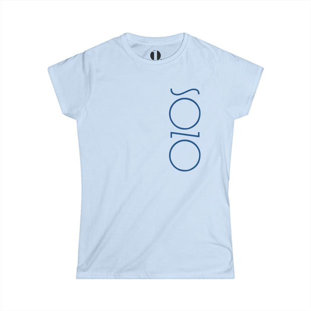 Light Blue semi-fitted women's T-shirt with Sozo in blue