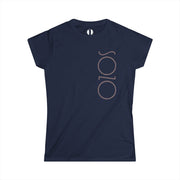 Navy semi-fitted women's T-shirt with Sozo in gray