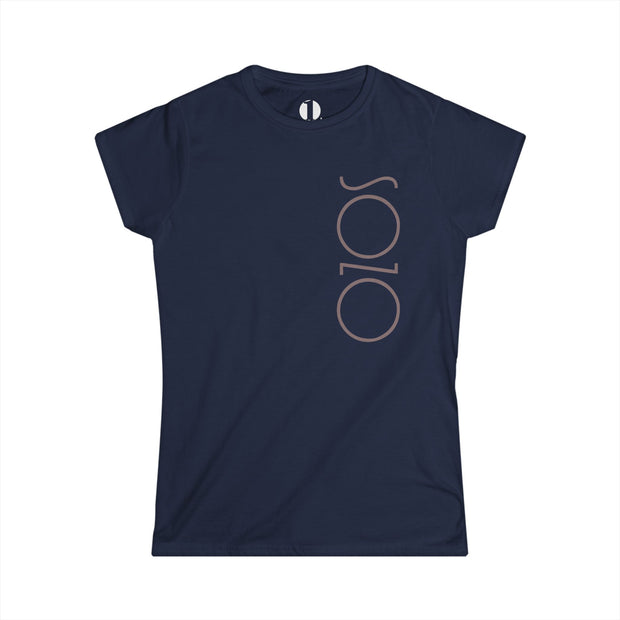 Navy semi-fitted women's T-shirt with Sozo in gray