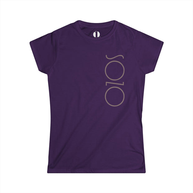 Purple semi-fitted women's T-shirt with Sozo in gray
