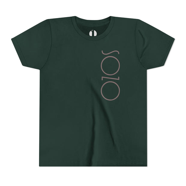 Forest Green youth T-shirt with Sozo in gray