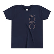 Navy youth T-shirt with Sozo in gray