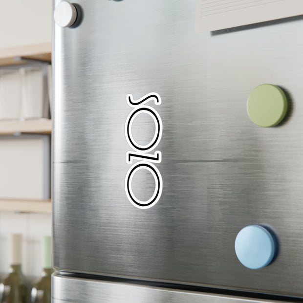 Sozo vinyl decal on refrigerator