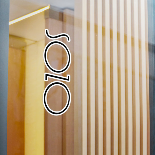 Sozo vinyl decal on window