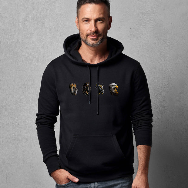 The Four Faces hoodie in black on man