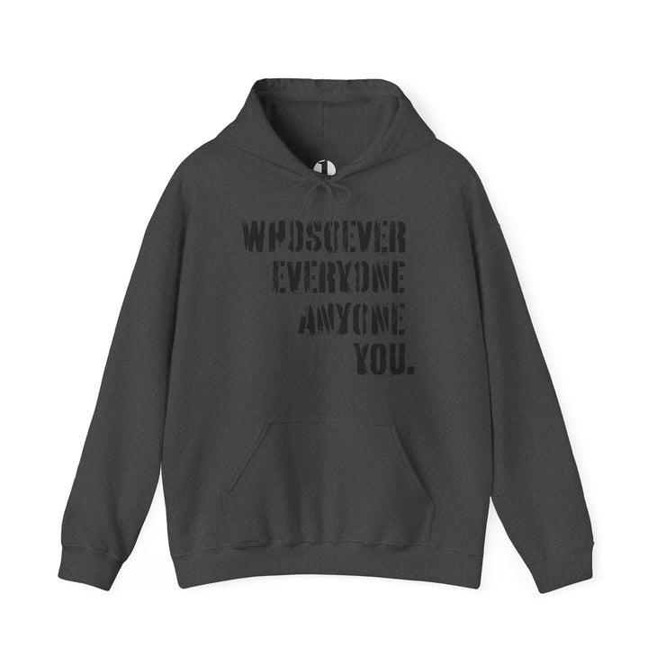 Charcoal gray pullover hoodie with Whosoever Graphic based on John 3:16