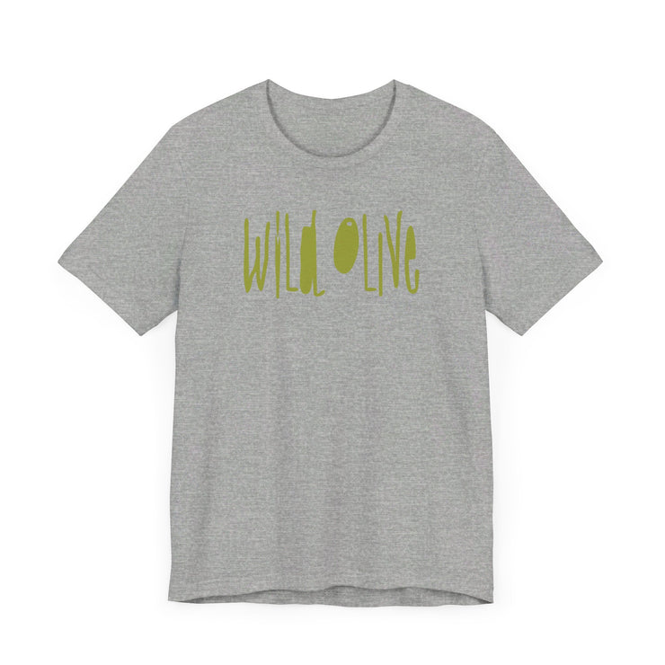 Athletic heather unisex T-shirt with Wild Olive graphic based on Romans 11:17
