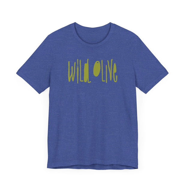 Royal blue heather unisex T-shirt with Wild Olive graphic based on Romans 11:17