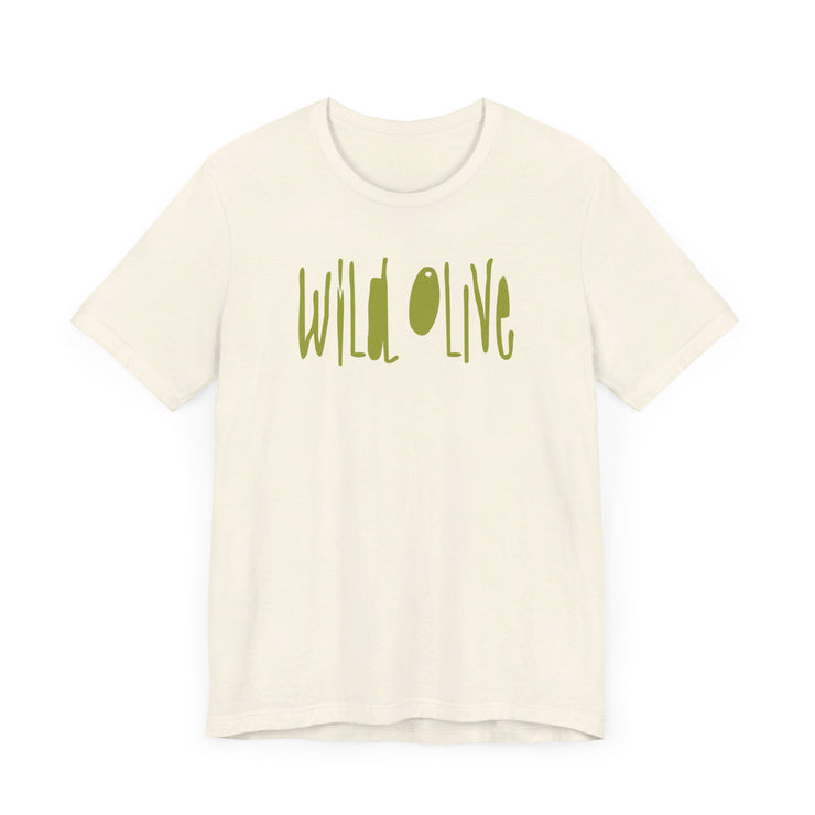 Natural unisex T-shirt with Wild Olive graphic based on Romans 11:17