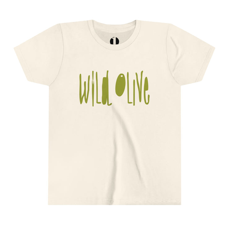 Soft cream youth T-shirt with Wild Olive graphic based on Romans 11:17