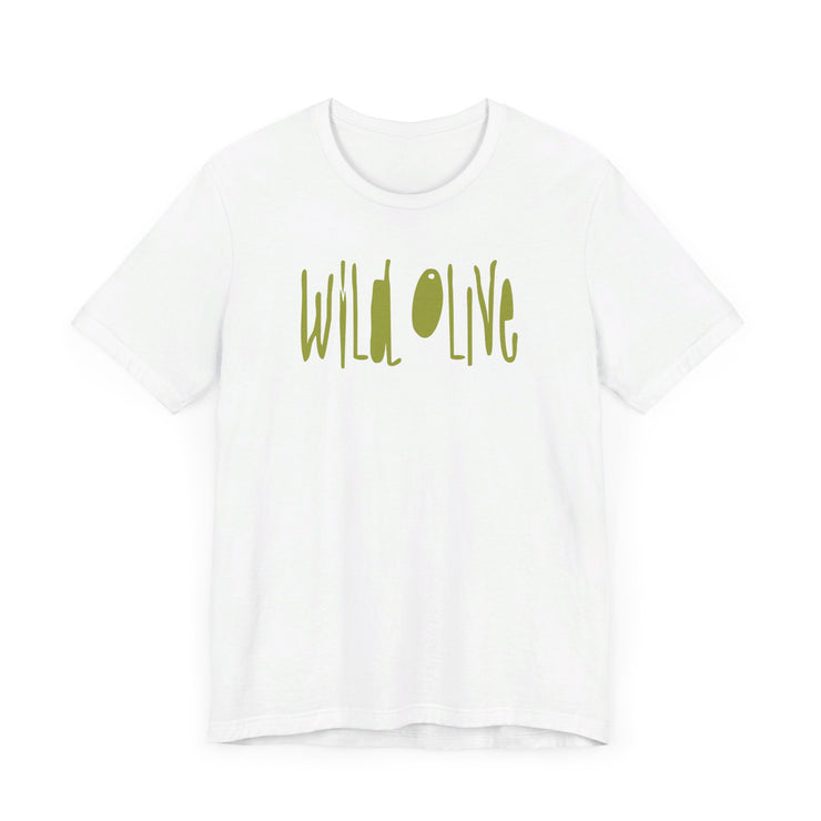 White unisex T-shirt with Wild Olive graphic based on Romans 11:17
