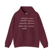 Maroon hoodie with graphic based on 2 Corinthians 4:8–9