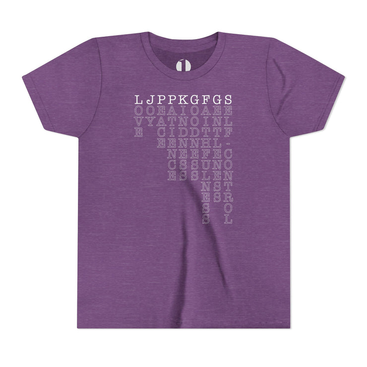 Fruit of the Spirit T-shirt with acronym graphic in Heather Purple