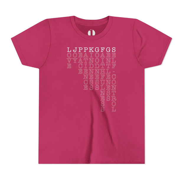 Fruit of the Spirit T-shirt with acronym graphic in Raspberry