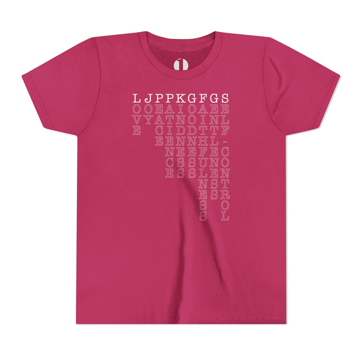 Fruit of the Spirit T-shirt with acronym graphic in Raspberry