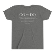 Heather Gray t-shirt with text on the back on a white background
