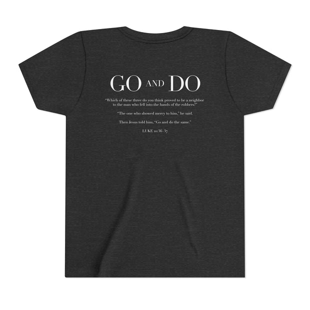 Heather Gray t-shirt with white text on a white background