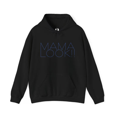 Black hoodie with 'MAMA LOOK!' graphic