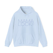 Light blue hoodie with 'MAMA LOOK!' graphic