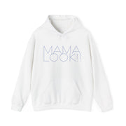 White hoodie with 'MAMA LOOK!' graphic