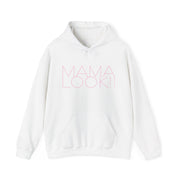 White hoodie with 'MAMA LOOK!' graphic