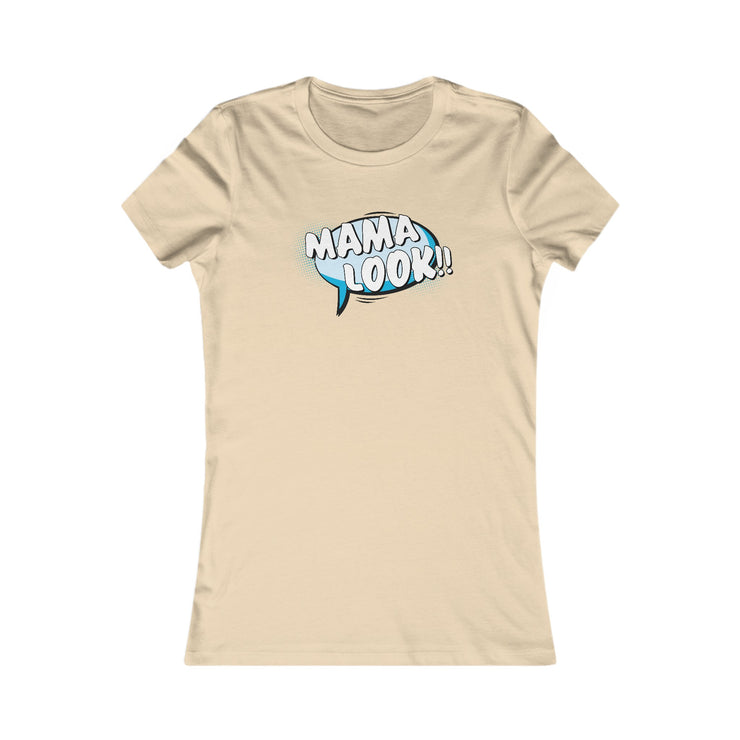 Soft cream womens tee for boy moms with Mama Look graphic