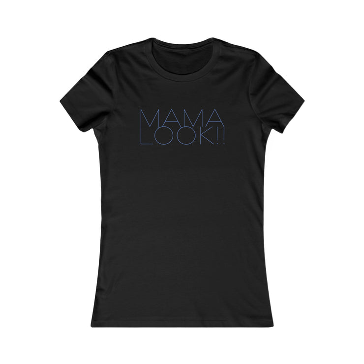 Black womens tee for boy moms with Mama Look with blue fashionista style graphic