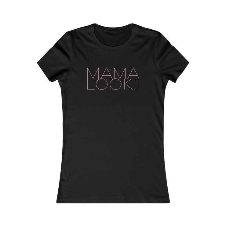 Black womens tee for girl moms with Mama Look with pink fashionista style graphic