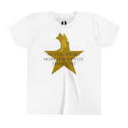 White youth t-shirt with Hamilton-inspired graphic saying My Dog Speaks More Eloquently Than Thee