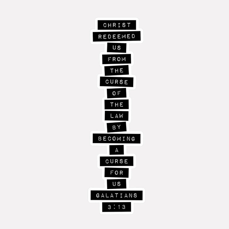 Vinyl decal with Redeemed graphic based on Galatians 3:13