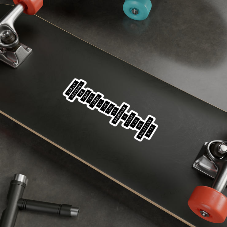 Vinyl decal with Redeemed graphic based on Galatians 3:13