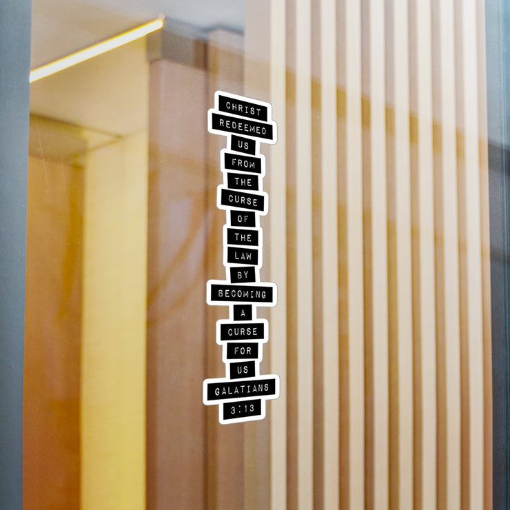 Vinyl decal with Redeemed graphic based on Galatians 3:13