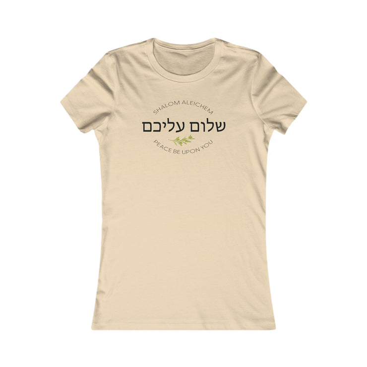 Soft cream womens T-shirt with Shalom Aleichem oval graphic