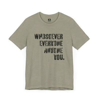 Heather stone T-shirt with Whosoever Graphic based on John 3:16