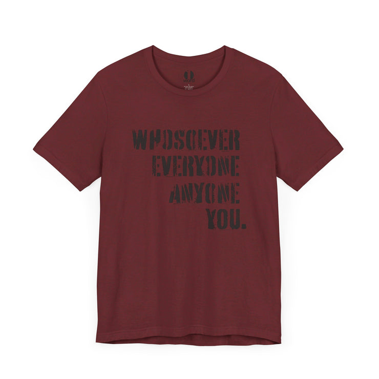 Heather cardinal T-shirt with Whosoever Graphic based on John 3:16