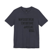 Navy blue heather T-shirt with Whosoever Graphic based on John 3:16